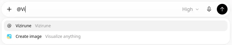 ChatGPT message box with @Vi typed and Vizirune suggested.
